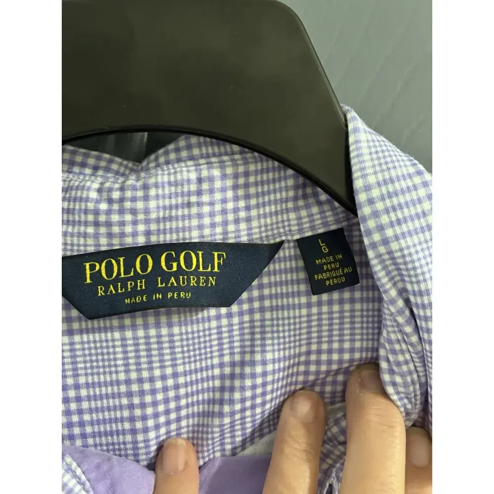Polo Golf Ralph Lauren Men's Plaid Performance Polo Shirt Purple white Size Lg